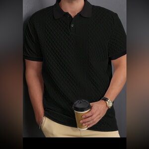 Manfinity Homme Men's Texture Summer Solid Short Sleeve Casual Commute Polo